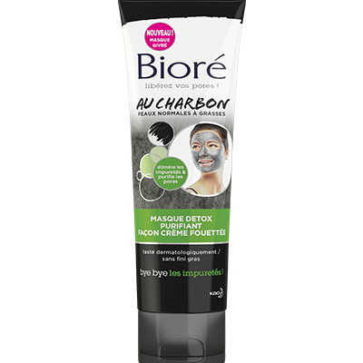 BIORE Charbon – peaux normales à grasses MASQUE DETOX PURIFIANT FAÇON CRÈME FOUETTÉE  AU CHARBON