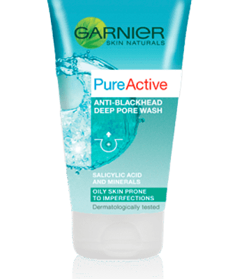 GARNIER PureActive Gel Désincrustant Anti Points Noirs Nettoyant Visage Peau Grasse 150 ml