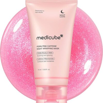 MEDICUBE Masque de nuit enveloppant à la caféine rose PDRN