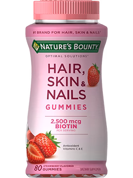 NATURE BOUNTY Gummies pour cheveux, peau et ongles – Saveur fraise  2 500 MCG de biotine, 240 GUMMIES